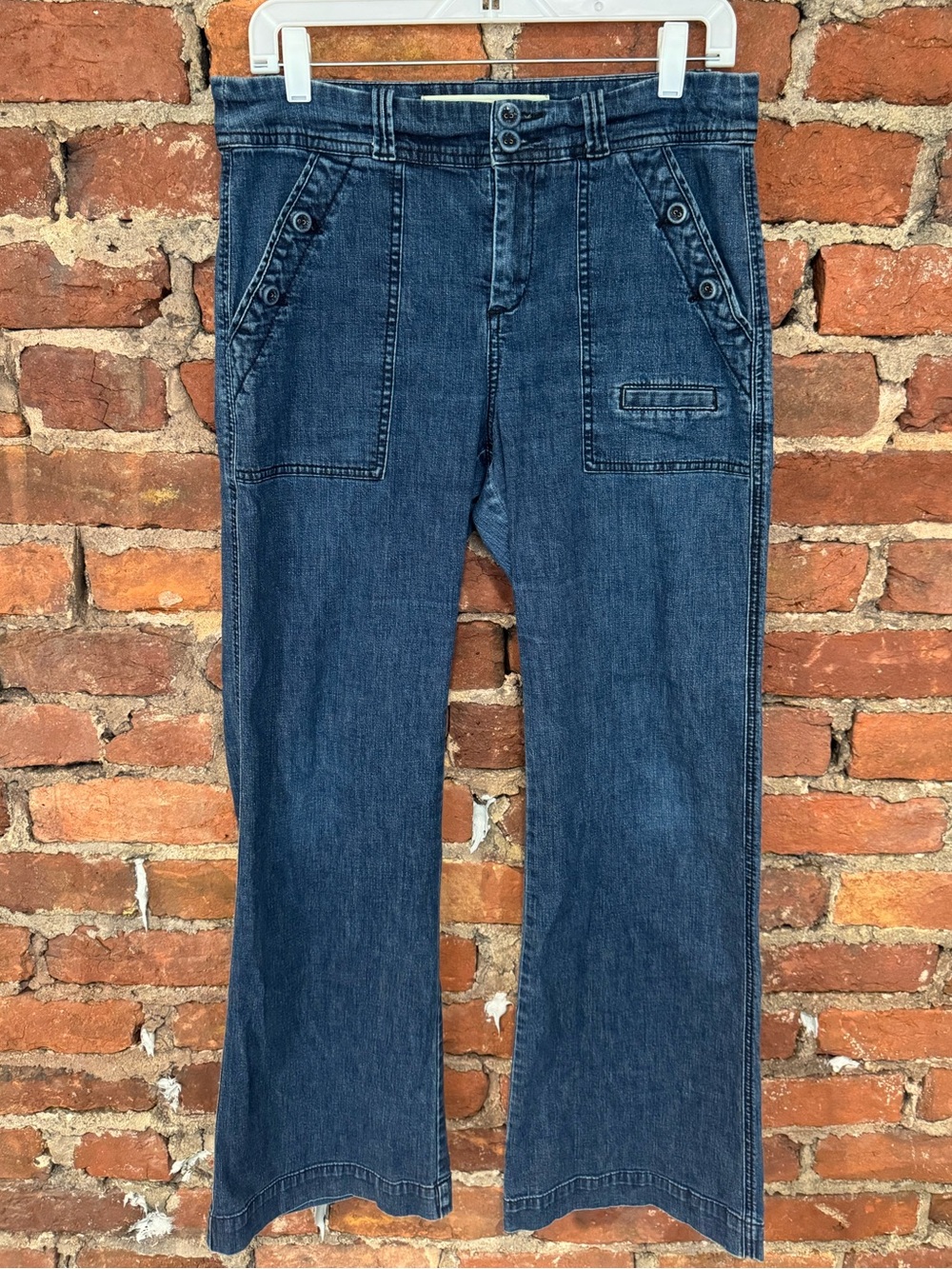 Daughters of the Liberation Women’s Dark Blue Wide Leg Utility Pocket Jeans